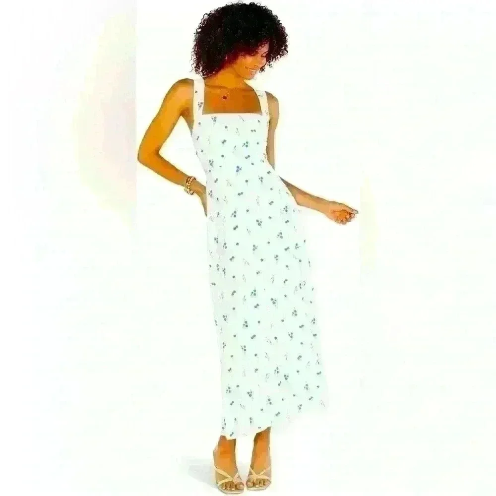 NWT! SHOW ME YOUR MUMU MARMONY MIDI DRESS in BLUE WHITE FLORAL PRINT SIZE XXL - Picture 1 of 6